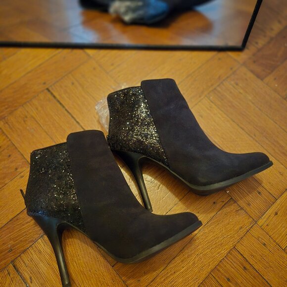 Black bling booties back zip 7.5 - Picture 2 of 7